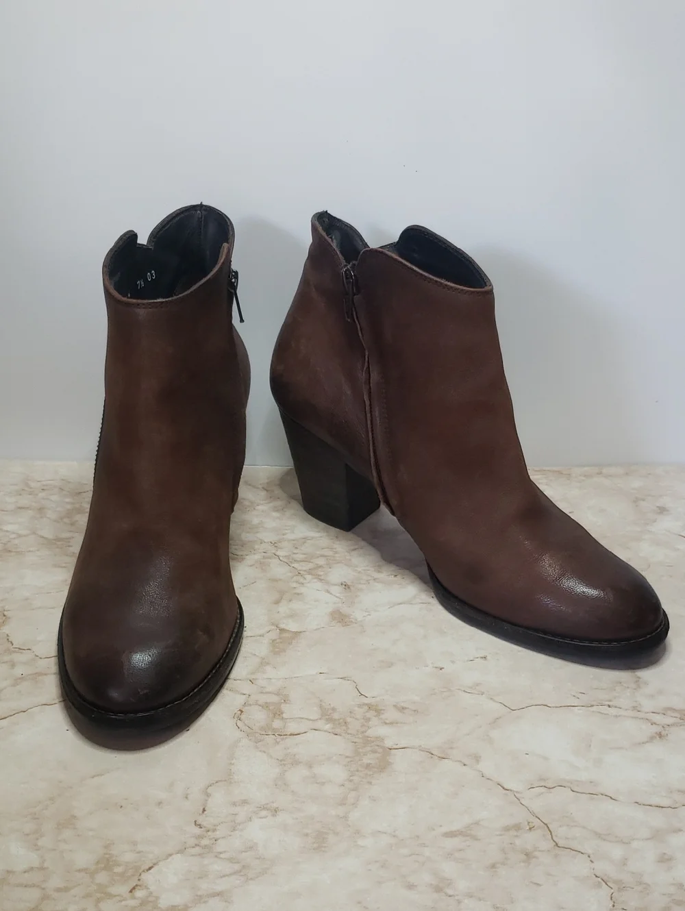 Paul Green Women’s Brown Leather Ankle Boots with Block Heel 10US